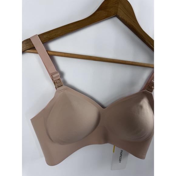 New Momcozy Nursing Bra Size Medium Beige Nude  Seamless Padded Maternity Clips - Picture 3 of 9